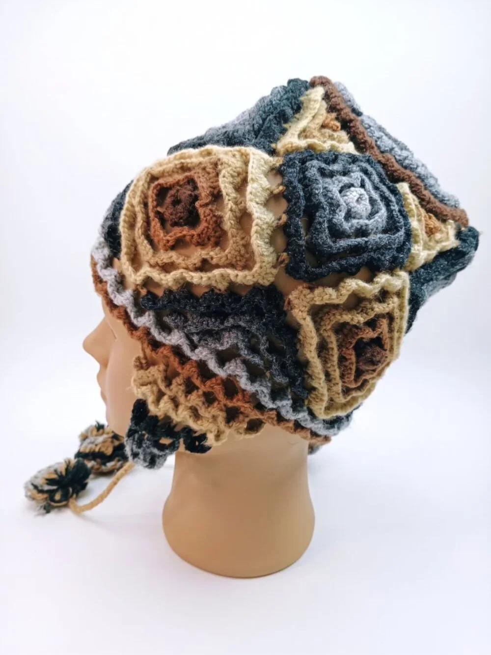 Hand-Knitted Alpaca Wool Chullo with Geometric Designs and Pom-poms